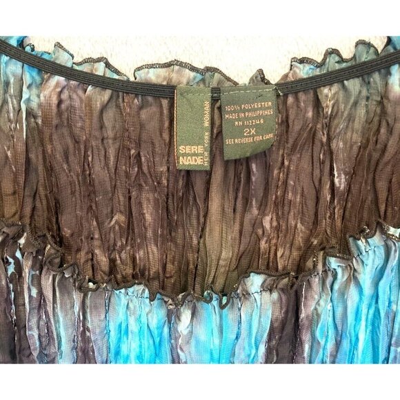 SERE NADE NEW YORK Accordion Top Sz 2X Sheer Blouse Blue Fairy Disco Boho Gypsy - Picture 3 of 12